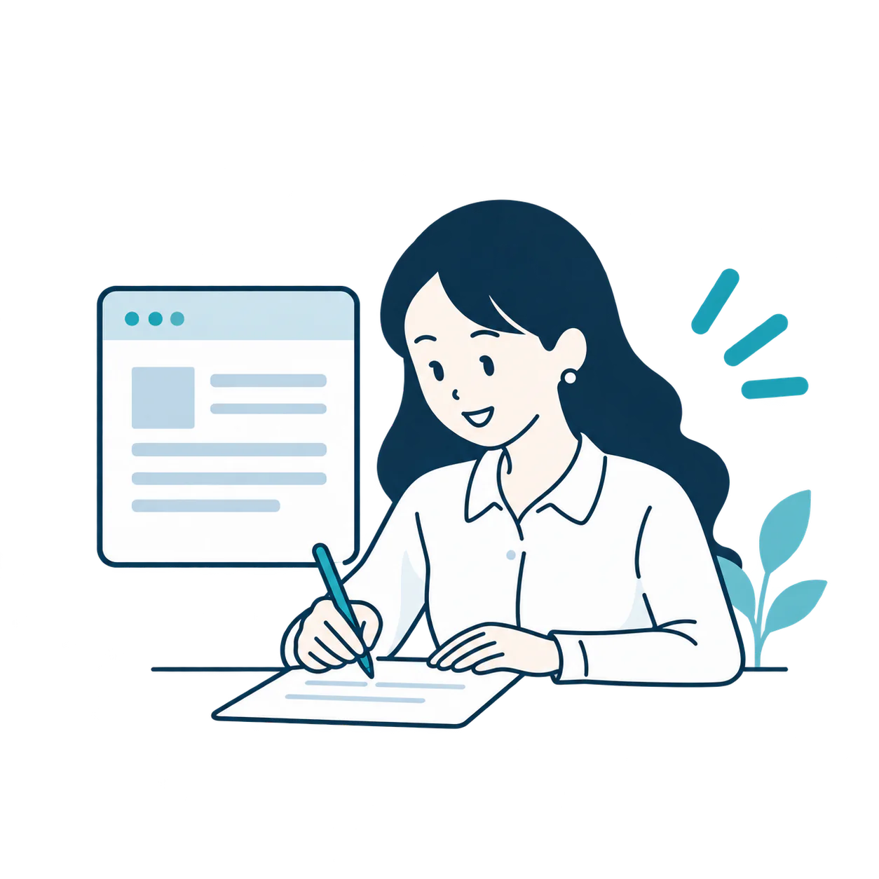企業ごとの営業文を書く担当者のイラスト