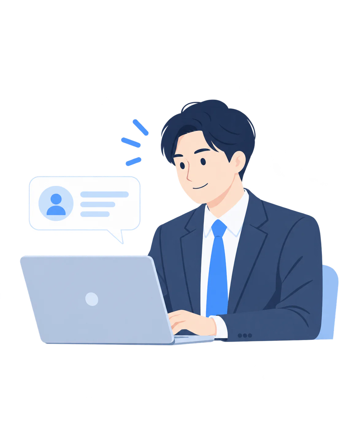 返信後の対応に集中する営業担当者のイラスト