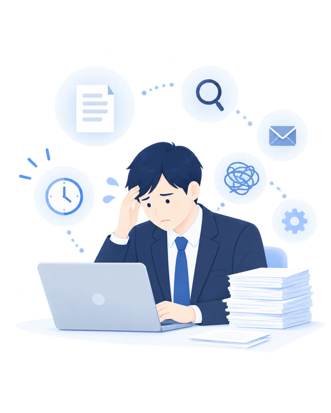 既存対応に追われる営業担当者のイラスト