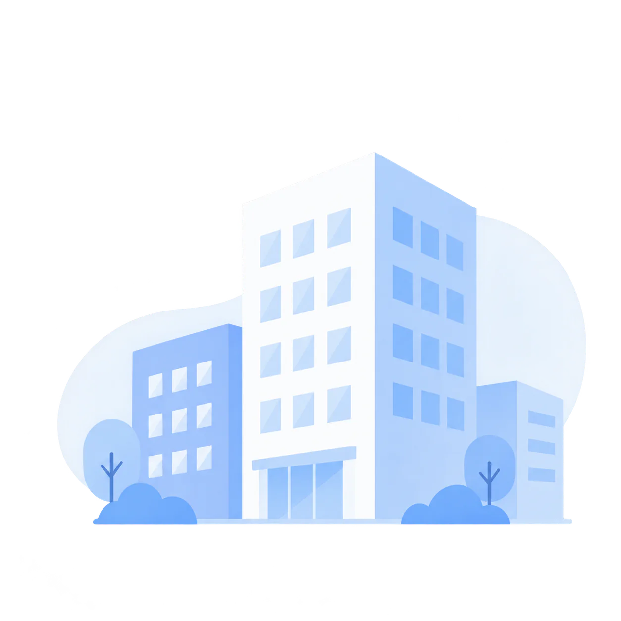 複数の法人企業を表すビルのイラスト